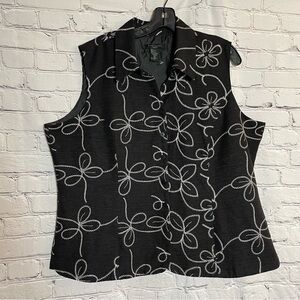 New Anne Carson Silk Embroidered Sleeveless Black Top Size 2X